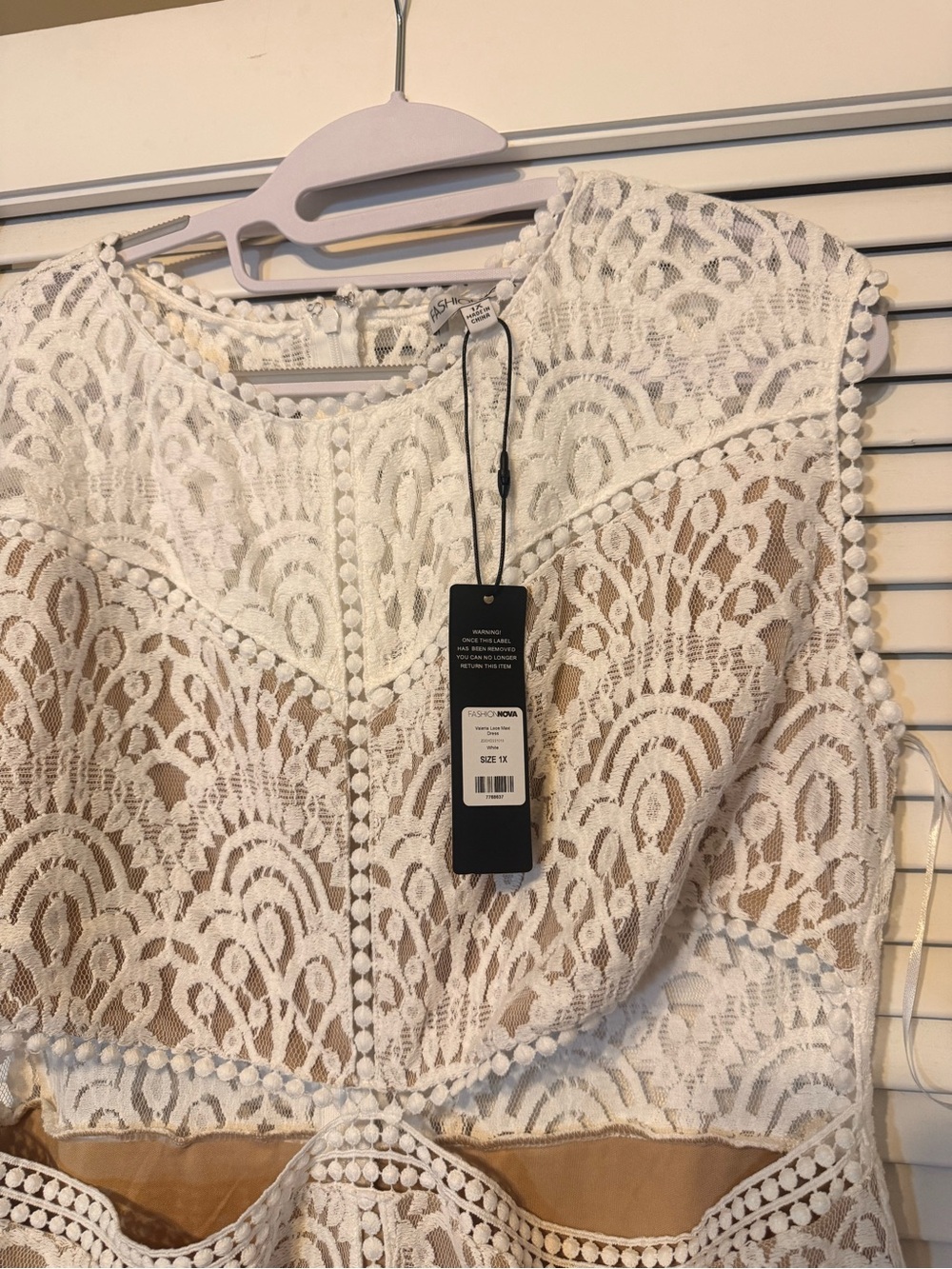 Fashion Nova White Lace Pom-Pom Trim Sleeveless Dress